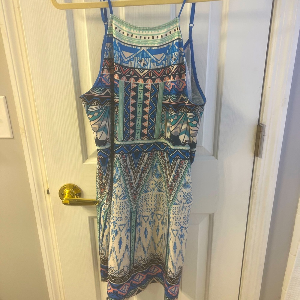 Multi colored mini dress, v back